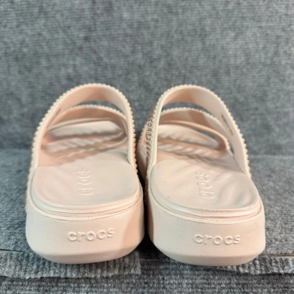 Crocs Brooklyn Strappy Low Wedge Sandals Rhinestone Blush Pink Nude Womens 9